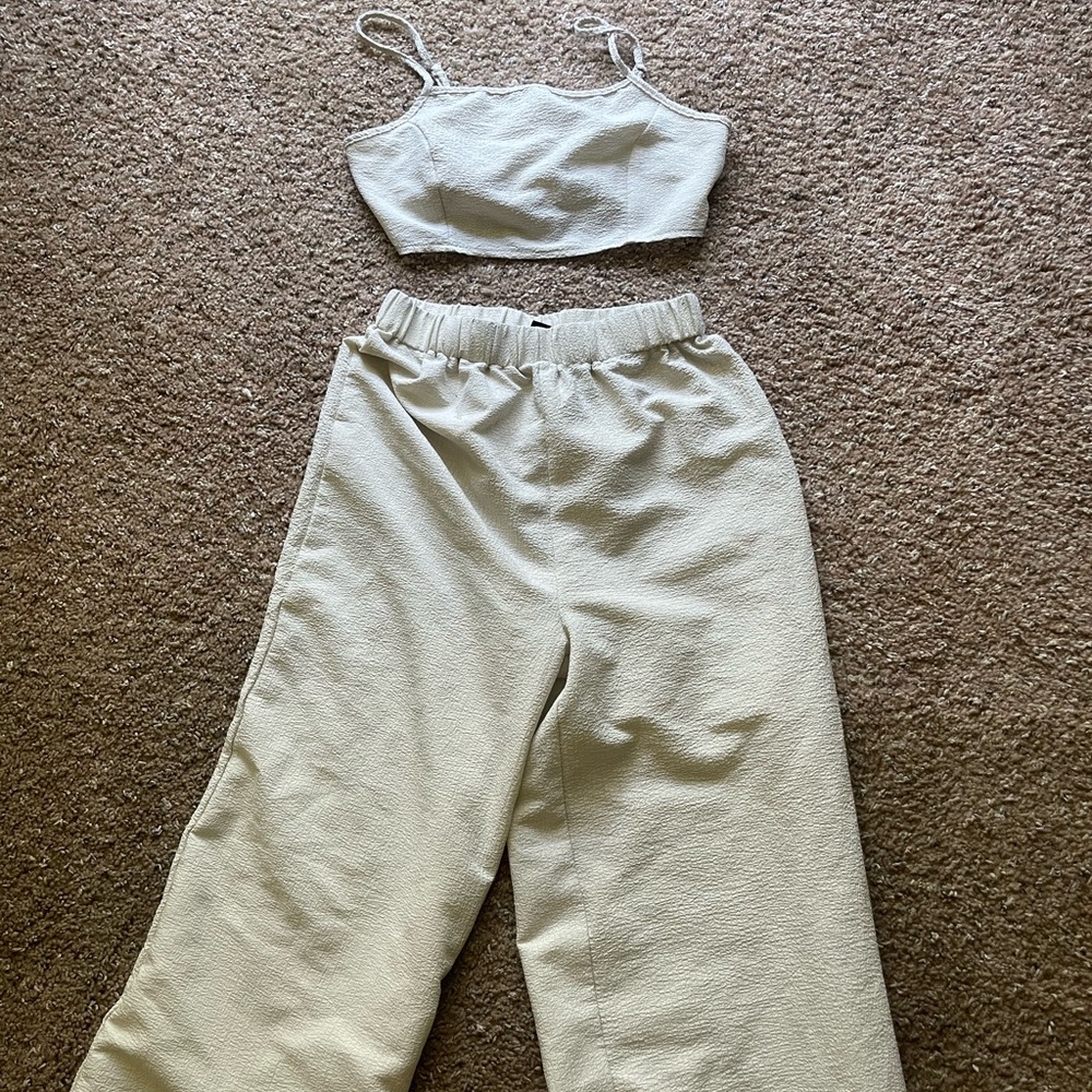 Zipper back crop cami top and palazzo pants set